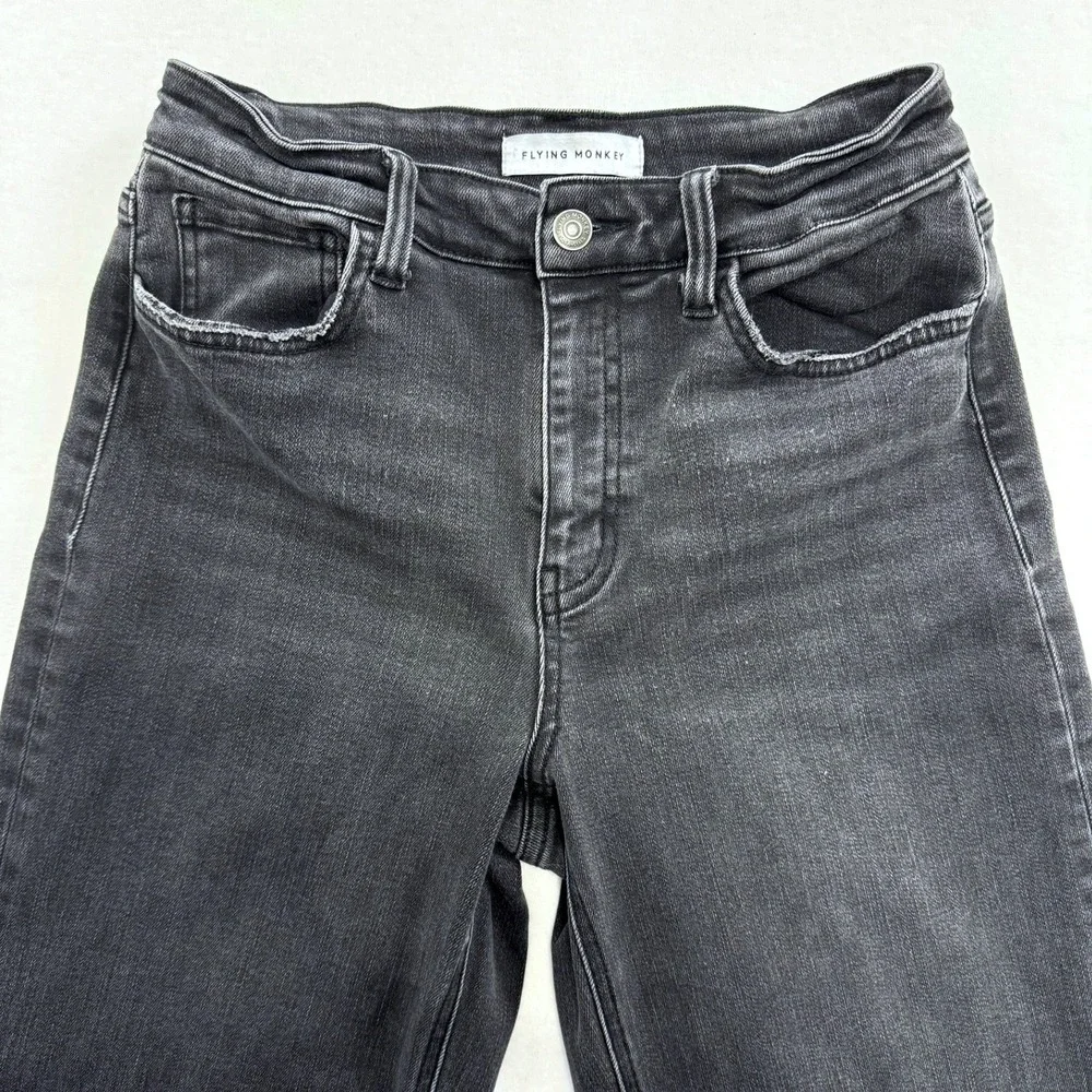 Flying Monkey Womens Wide Leg Jeans Faded‎ Black Raw Hem F5296 Size 28